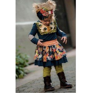 Persnickety Sz 4 Layered Floral Navy Orange Circle Skirt